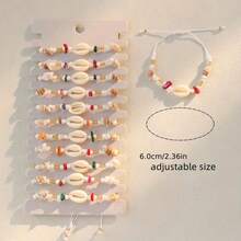 12 piezas Pulseras tejidas con elementos de playa oceánica, estrellas de mar, cuentas de turquesa y conchas (color y estilo aleatorios), tarjeta aleatoria incluida - Multicolor - Ver 11