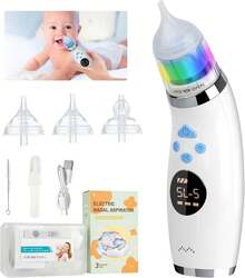Aspirador  para Bebe, Aspirador  para Bebe Electrico con 3 Puntas de Silicona, 5 NivelesSucción Ajustables,Limpiador  Eléctrico, Saca Mocos para Bebe con Música y Luz (Blanco) - 1 - Ver 9