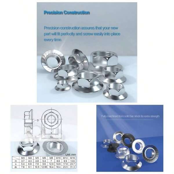 M8x1.25 316 Flange Nut Hex Stainless Steel Serrated And Flat M8x1.25 316 30 PCS