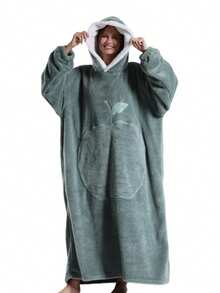 新款加大码女式连帽毯卫衣，柔软保暖舒适套头毯，带前袋鼠口袋，男女通用浴室装饰 - 彩色 - 查看 6