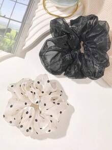 2pcs Heart Print Hair Scrunchies, Cute Valentine's Day Hair Ties - Multicolor - View 9