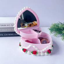 Heart Shaped Jewelry Box For Girls, Fake Cherry Pink Cake, Cute Kawaii Decorative Storage Accessories - 櫻桃 - 查看 8