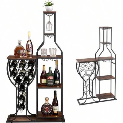 5-Tier Freestanding Floor Wine Rack For 11 Bottles With Modern Wooden Design Space-Saving Storage Cabinet Ideal For Home Bar Kitchen Dining Room Easy Assembly Required Brown Finish