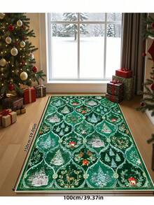 1pc Christmas Tree, Santa Claus And Reindeer Pattern Beige Carpet, Non-Slip And Washable, Suitable For Living Room, Bedroom, Hallway, Indoor And Outdoor Use, Easy To Create Warm Christmas Home And Room Decor - Green - View 18