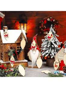 10pcs Round Wooden Crafts Wooden Chips Hand-Painted Holiday Supplies Christmas Tree Decoration Wooden Sign Graffiti - Brown - View 6