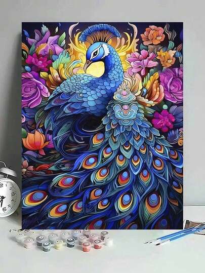 Peacock Paint-By-Numbers Kit 15.7x19.6" - DIY Hand-Painted Oil Painting, Abstract Canvas Art For Home Decor, Creative Craft Gift