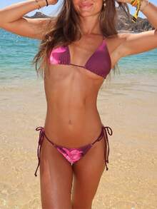 2 Piece Women Brazilian Bikini Set Halter String Triangle Tie Side Cheeky Thong Bathing Suit Swimwear - 紫色 - 查看 4