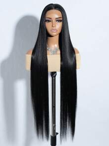 38 Inch Super Long Straight Hair Wig With Natural Black To Brown Ombre Synthetic Lace Front Heat Resistant For Women's Daily Wear Parties And Cosplay