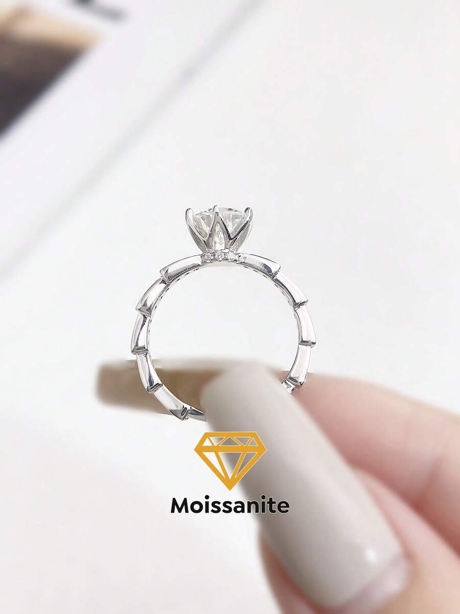1Pc Advanced Snake Six-Claw Honeycomb Shape 1ct Moissanite Diamond Wedding Band Ring Design D Color S925 Sterling Silver Ring,Suitable For Engagement, Wives, Girlfriends, Birthday Gifts, Anniversary Gifts Bridal Fine Jewelry - Silver - View 1