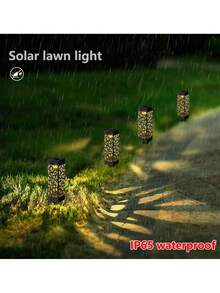 [Small Speaker] Outdoor Garden Solar Lawn Lamp, Rectangular Hollow Projection Lamp, Waterproof Design, Equipped With 200 MAh Battery, Made Of ABS Resin Material. Suitable For Outdoor Garden Ground Lighting, Night Lighting Of Family Terraces, Garden Lawn Path Lights, Can Also Be Used As A Gift For Holiday Parties Or Birthdays. - 暖光 - 查看 7