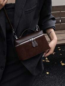 Retro stilvoller Nischen-Design Herbst/Winter Neuankömmling Umhängetasche mit einer Schulter und diagonalem Riemen, Farbblock Pendler Mode Damen Weihnachtsgeschenk, hochwertige kleine quadratische Tasche - Verschiedenfarbig - Übersicht 9