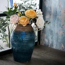 Blue Floor Vase Ceramic Glazed Large Vase For Modern Farmhouse Home Decor Rustic Terracotta Pottery Vintage Clay Vase For Living Room Entryway Centerpiece - BlueFloorVase - View 6