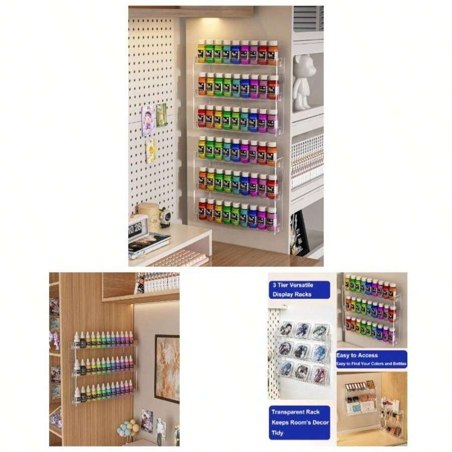 3 Tier Display Rack, Paint Rack Wall - Mount No Drill Acrylic Paint Storage Organizer, Miniature Holder 2oz Bottle, Nail Polish Organizer, Badges, Figures 1 - 1 - 查看 1