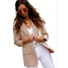 Blazer Feminino Alfaiataria Alongado e acenturado Tendencia - Bege - Visão 2