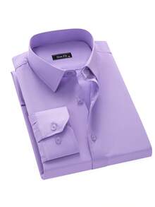 Men's Breathable, Non-Sticky Dress Shirt, Easy To Wash And Dry, Ideal For Work, Meetings, And Everyday Wear - 淡紫色 - 查看 3