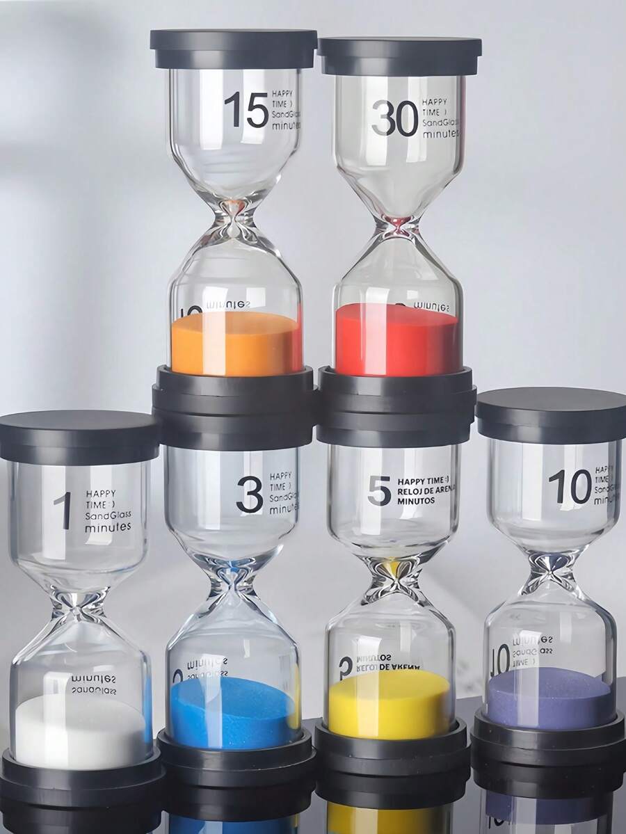 1/6 unidades de cronômetros coloridos requintados, enfeites de mesa para escritório, cronômetros de aprendizagem para escritório de 1 minuto/3 minutos/5 minutos/10 minutos/15 minutos/30 minutos, cronômetros de areia para artesanato em sala de aula, casa e escritório (cor aleatória)