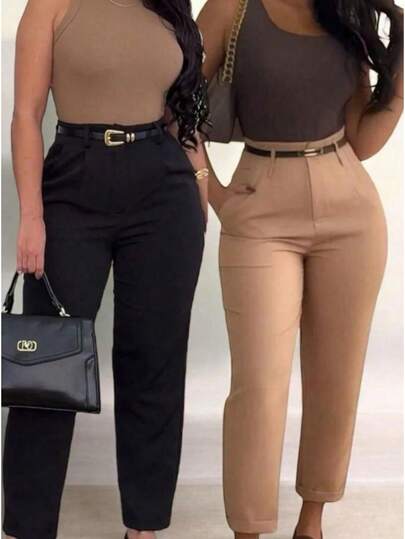 kit 2 calça Social Cenoura alfaiataria Com cinto Feminina elegante Casual Promoção  plus size