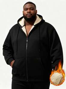 Men Plus Hooded Long Sleeve Jacket, Thermal Lined Thick Jacket, Suitable For Winter
