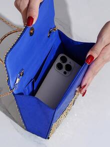 Sac de soirée à embellissement de strass fait à la main, sac à main élégant pour femmes pour soirée, convient pour banquet, bal de promo, mariage - Bleu azur - Voir 7