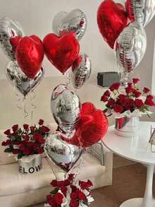 Zestaw 12 balonów w kształcie serca, 18 cali, czerwone, srebrne, różowe złoto, fioletowe balony foliowe, odpowiednie do dekoracji walentynkowych, romantycznych dekoracji, dekoracji na randkę dla par, dekoracji na przyjęcie urodzinowe - Wielokolorowe - Zobacz 3