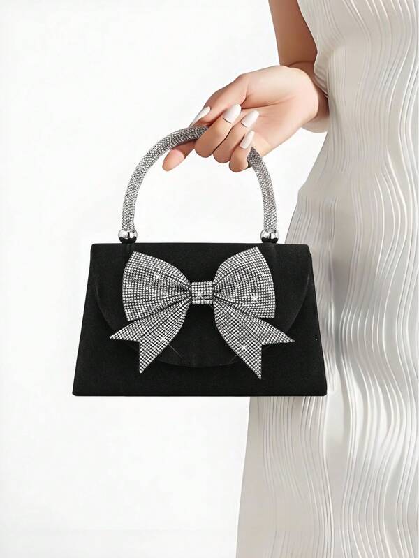 YMI STYLE Elegant Sparkling Rhinestone Handbag, Romantic Bow Rhinestone Decor Satin Clutch Bag, Suitable For Party, Evening/Banquet, Christmas Party Dress, Perfectly Matched With New Year Outfit, Party Dress, Prom Accessories, Bridal Party, Party Bag, Ideal For Party, Wedding, Banquet, Paired With Holiday Party Dress, Evening Gown And Sequin Dress