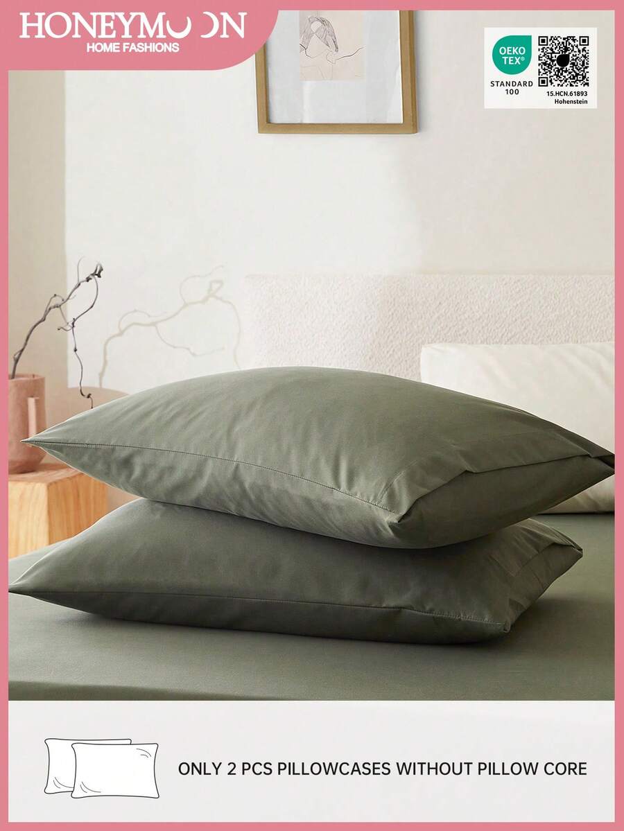 2pcs Supersoft Plain Pillowcases, Lightweight Cloud-Like Feel Bedding, Envelope Closure, Oeko-Tex Certified - Olive Green - View 1