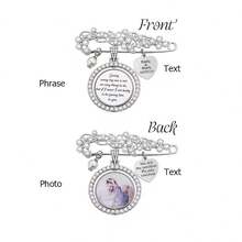 Personalized Blue Wedding Bouquet Charm - Customized Photo & Heart-Shaped Brooch, Sentimental Crystal Pearl Gift For The Bride - Multicolor - View 7