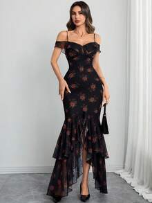 Đầm slip nữ phong cách Gothic thanh lịch cổ điển với họa tiết hoa nhí, nhiều lớp lãng mạn với đường viền bất đối xứng, phù hợp cho các buổi hẹn hò hàng ngày, lễ hội và kỳ nghỉ hè. - Nhiều màu - Xem 4