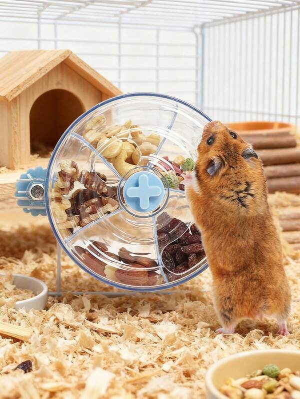 1 pieza Juguete dispensador de alimento giratorio y transparente para hámster, dispensador automático de comida, caja para masticar y tratar, adecuado para todas las estaciones
