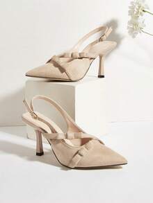Apricot Faux Suede Butterfly Decor Pointed Toe Stiletto Heel Pumps, Versatile For Daily Wear, Banquet, Party, Fashion,High Heels - Apricot - View 1