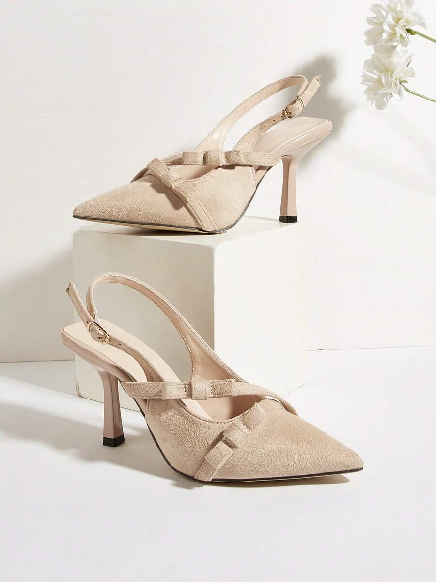 Apricot Faux Suede Butterfly Decor Pointed Toe Stiletto Heel Pumps, Versatile For Daily Wear, Banquet, Party, Fashion,High Heels - Apricot - View 1