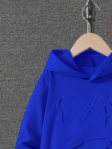 2pcs Young BoyCasual 3D Dinosaur Pattern Hooded Sweatshirt And Pants Set, Spring/Autumn - Blue - View 3