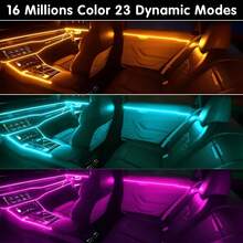 300cm/118.11inch RGB LED Car Interior Light Strip With Fiber Optic, 7 Colors, Sync With Music, USB LED Light Strip For Car, Music Mode Car Accessories, Perfect Gift Idea, Car LED And Neon Lights, Car High Brightness Neon Light Kit - 1 tow 1+118.11 Inch - 查看 4