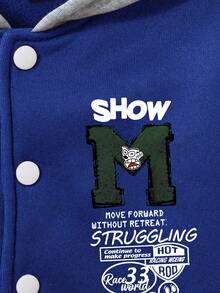 Boys' Letter Print Baseball Jacket And Pants Set - Blue - View 4