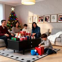 Holiday Coffee Table – 47" Modern Wood Table With Tempered Glass, Fluted Style & Drawers, Ideal For Christmas Living Room - Đen + MDF - Xem 1