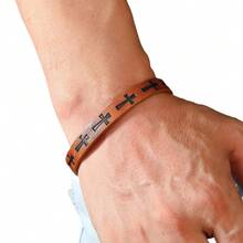 European And American  Alloy Leather Bracelet Men's Printed Cross Bracelet Magnet Buckle Retro Simple Woven Leather Bracelet - 咖啡 - 查看 5