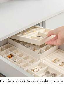 1/9pcs Velvet Jewelry Tray, Jewelry Display Box, Stackable Jewelry Organizer Tray, Removable Compartments For Earrings, Rings, Necklaces, Bracelets, Lipsticks, Watches, Brooches, Hair Clips, Suitable For Home Decor, Vanity, Bedroom Drawer - Multicolor - View 6