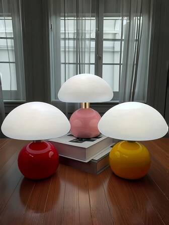 1个金属亚克力灯罩桌面装饰氛围台灯，USB供电床头蘑菇夜灯，LED三色可调光灯，适用于房间、阅读、酒吧、客厅、厨房、办公室，节日礼物