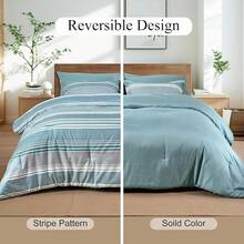 Pieces Comforter Set, Striped Bed In A Bag, Charcoal Stripe Bedding, 18 Deep Pocket All Season, Ultra Soft Bedding Sets With Comforter, Sheets, Pillowcases & Shams, Luxury Cozy Bedding Very Beautiful PKZD - 霧霾藍 - 查看 4