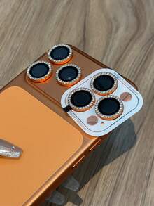 Shiny Diamond Lens Protective Case Set Compatible With IPhone 17/16/15/14/13/12/11 Pro Max - Orange - View 6