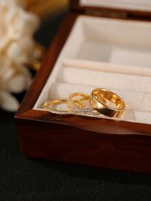 3pcs/Set Cubic Zirconia Gold Color Ring Set, Women's Party & Daily Jewelry Combo, Suitable For Holiday Gifts - Gold - View 4