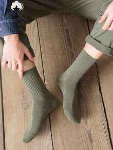 1/3/5 đôi tất nam màu trơn dài đến bắp chân, làm từ chất liệu cotton pha co giãn, vừa vặn thoải mái, cổ tất rộng, thích hợp để mặc hàng ngày, mang đôi, làm quà tặng hoặc sử dụng cá nhân. - Nhiều màu - Xem 3