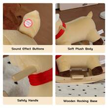 Kids Ride-On Rocking Horse Toy With Lullaby Song,Moose Rocking Toy With Hand Puppets And Safety Belt For Children 1-3 Years,Soft Plush Fabric,Apricot,CPC Certified - mơ + nhung + cotton - Xem 10