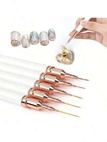 5pcs French Manicure Stripe Nail Art Painting Brush Set, UV Gel Nail Liner Brushes Kit - trắng - Xem 2