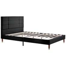 Double Bed With Slatted Base, 140x200cm, Padded Bed Frame With Headboard, In Black Linen, For Adults And Young People, (Mattress Not Included) - Black+Solid Wood+140cm*200cm - View 3