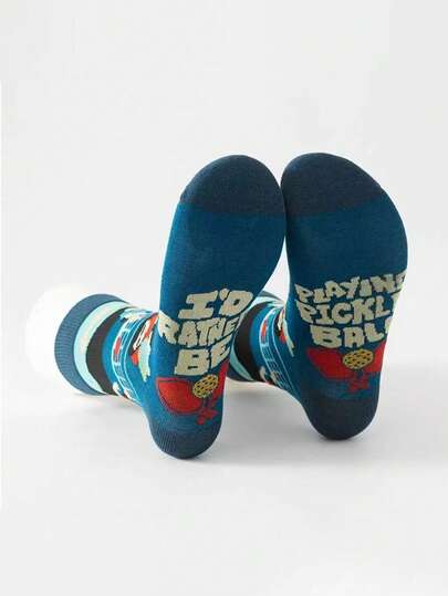 1/3双趣味运动主题中筒袜套装，适合匹克球、滑雪、高尔夫等运动——送给运动爱好者的完美礼物