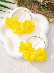 1pair Fashionable Floral Hoop Earrings, Women's Holiday, Socializing, And Gatherings, Casual Style - Màu vàng - Xem 6