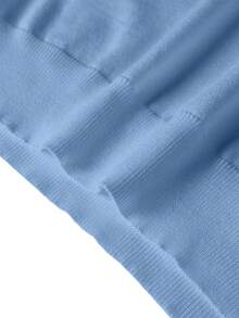 Men's Solid Color Crew Neck Long Sleeve Casual Versatile Lightweight Fitted Knit Sweater - Blue - View 7