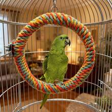 Columpio de anillo creativo para loro, juguete de loro de cuerda de algodón colorida y aro colgante, adecuado para cacatúas, guacamayos y loros para masticar, trepar y jugar - Multicolor - Ver 3