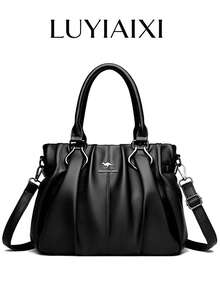 LUYIAIXI 2025 Jesień/Zima Nowa Moda Damska Retro Plisowana Duża Pojemność Torba na Jedno Ramię - Czarne - Zobacz 2